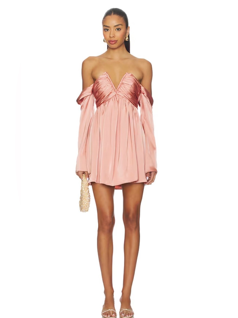 Revolve More To Come Regina Off Shoulder Blush Satin Mini Dress S